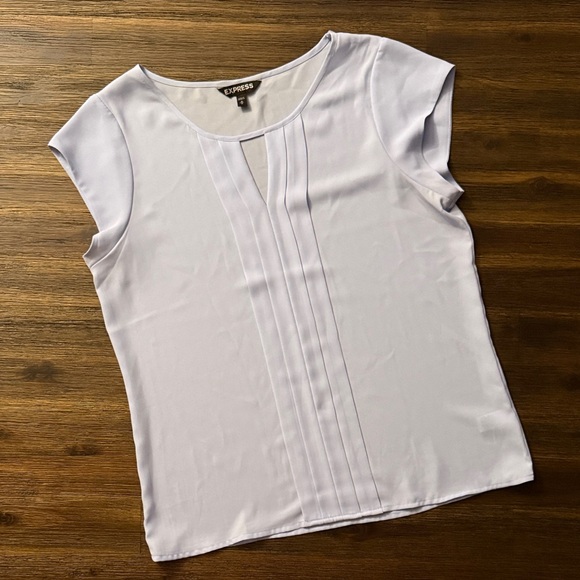 Express Tops - Express Light Blue Pleat Front Short Sleeve Blouse Medium